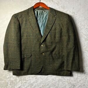 Vtg English Tweed Wool Blazer Men's 40R Green Plaid Academia Brit Old Timey York